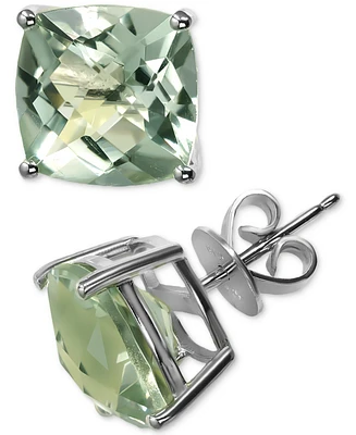 Green Amethyst Cushion Stud Earrings (7 ct. t.w.) in Sterling Silver