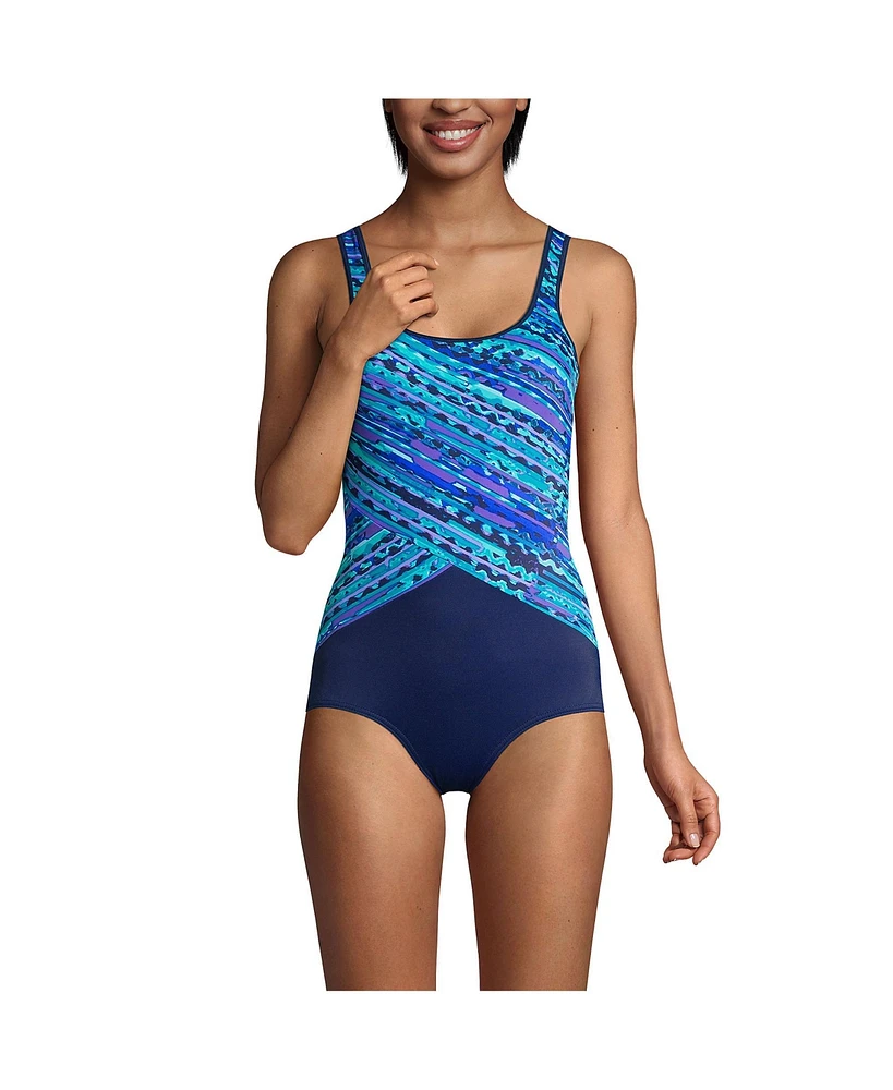 Lands' End Women's Scoop Neck Tugless Sporty One Piece Swimsuit