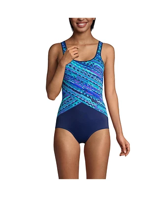 Lands' End Women's Scoop Neck Tugless Sporty One Piece Swimsuit