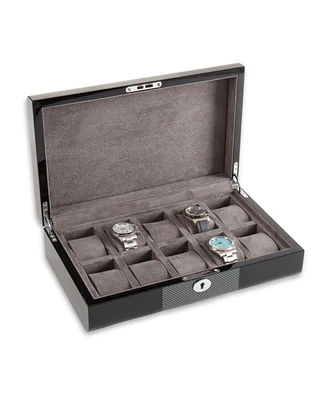 Bey-Berk Carbon Fiber Design Ten Watch Storage Case with Lock Closure