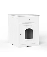 Streamdale Furniture Wooden Cat Litter Box Enclosure with Drawer & Side Table