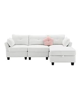 Simplie Fun Modern Velvet Sectional Sofa with Charging Ports & Storage Ottoman