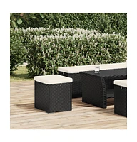 vidaXL Ottoman with Cushion Black 15.7"x11.8"x15.7" Poly Rattan