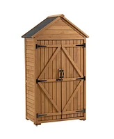 Simplie Fun Wooden Outdoor Storage Cabinet with Shelves and Latch