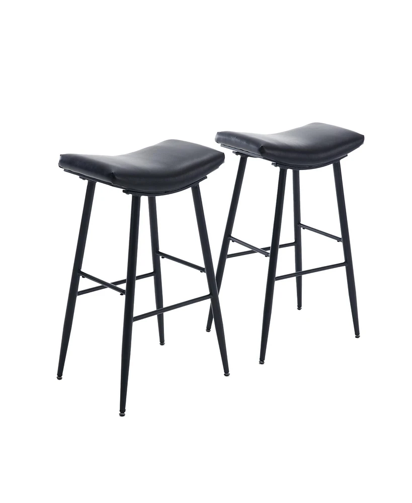 Simplie Fun Black Pu Upholstered Counter Height Bar Stool Set with Footrest