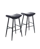 Simplie Fun Black Pu Upholstered Counter Height Bar Stool Set with Footrest