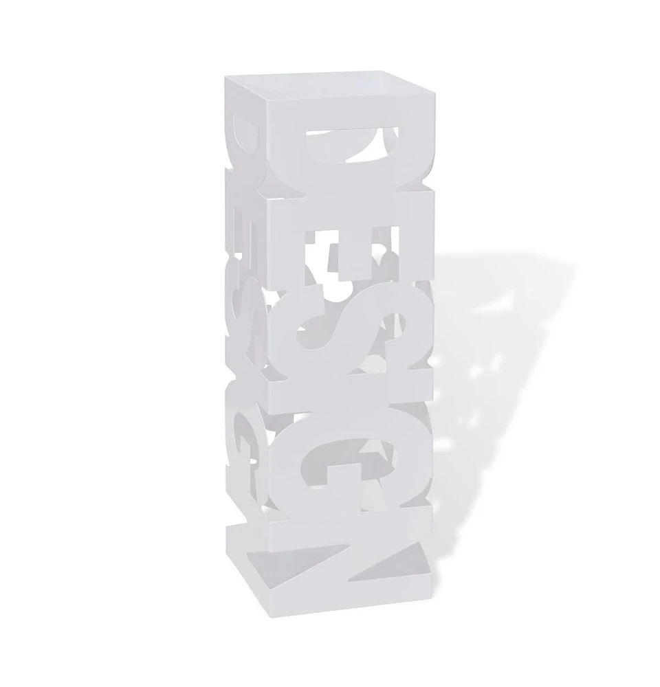 vidaXL White Square Umbrella Stand Storage Holder Walking Stick Steel 19.1