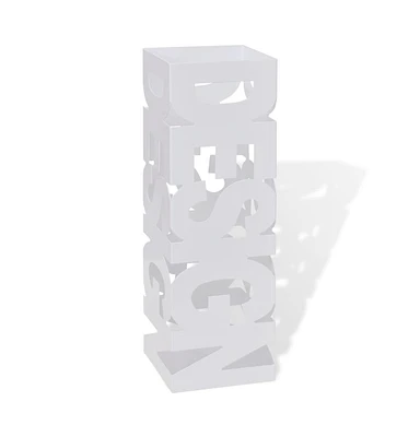 vidaXL White Square Umbrella Stand Storage Holder Walking Stick Steel 19.1