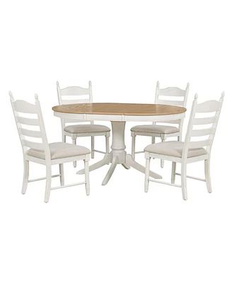 Simplie Fun 5-Piece Retro Functional Dining Table Set Wood Round Extendable Dining Table And 4