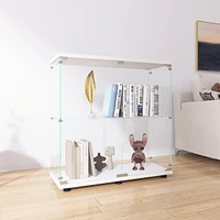 Glass Display Cabinet, 2 Shelves, Floor Standing, 33.35" X 31.69" X 14.37"