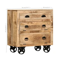 Side Cabinet with Wheel 27.6"x15.7"x29.5" Solid Mango Wood