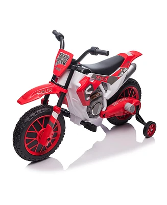Simplie Fun 12V Kids Ride On Toy Motorcycle, Electric Motor Toy Bike With Training Wheels For Kids 3-6, Red