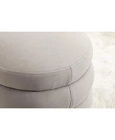 Simplie Fun Soft Velvet Round Ottoman Footrest Stool, Light Gray