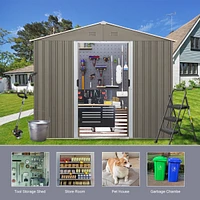 8x10FT Outdoor Metal Storage Shed Grey