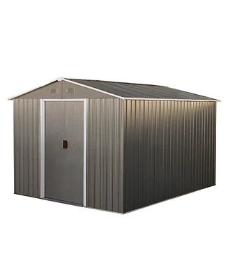 Simplie Fun 8x10FT Outdoor Metal Storage Shed Grey