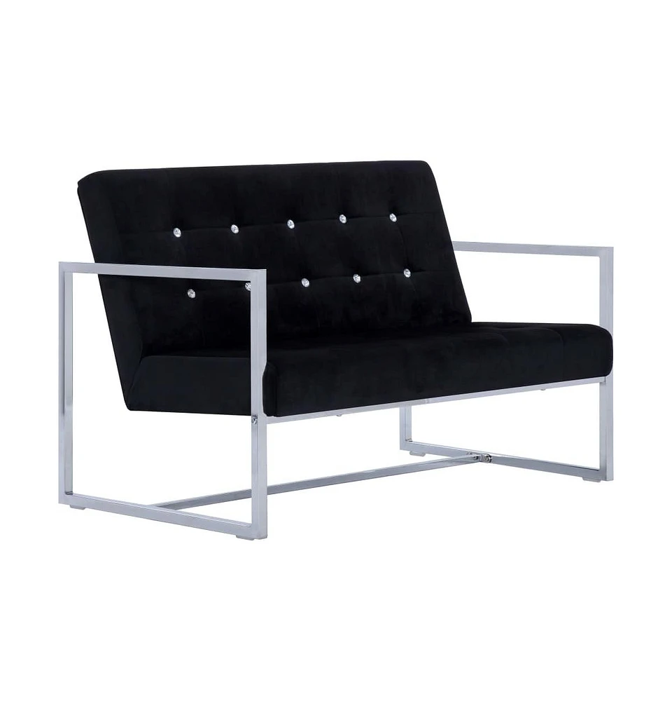 vidaXL 2-Seater Sofa with Armrests Black Chrome and Velvet