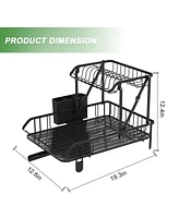 Sugift 2-Tier Collapsible Rust-proof Dish Rack with Removable Drip Tray