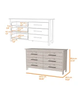 Streamdale Furniture Southington 6-Drawer Rectangle Dresser Light Gray