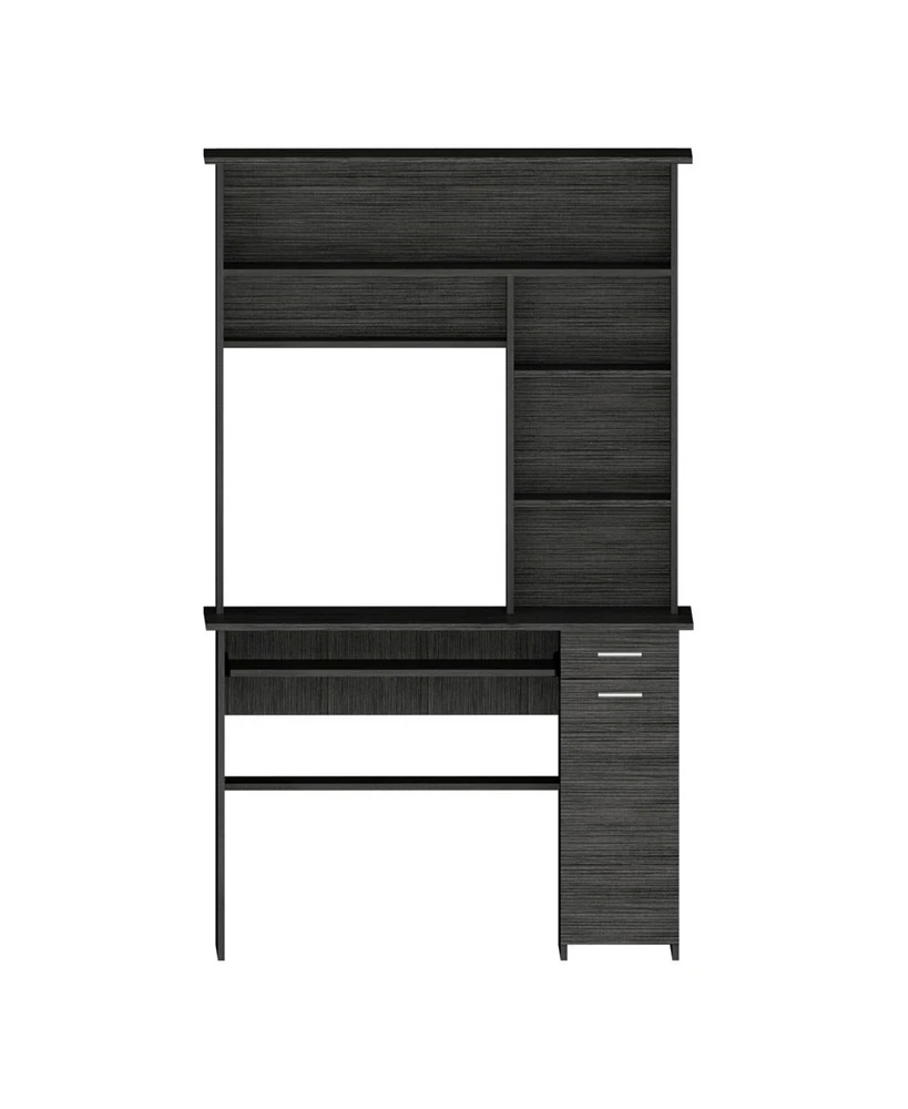 Simplie Fun Aberdeen 2-Drawer 7-Shelf Computer Desk With Hutch Smokey Oak