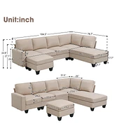 Simplie Fun Modern L-Shaped Sectional Sofa with Chaise Lounge & Convertible Ottoman, 7-Seater, 3 Colors