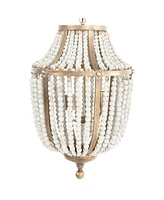 Storied Home Metal and Draped Wood Bead Chandelier Distressed White