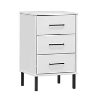 vidaXL Bedside Cabinet with Metal Legs White Solid Wood Pine Oslo