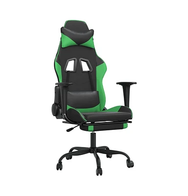 vidaXL Massage Gaming Chair with Footrest Black&Green Faux Leather