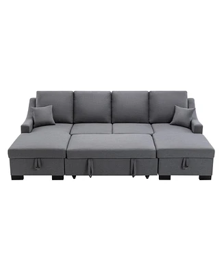 Streamdale Furniture Upholstered Sleeper Sectional Sofa With Double Storage Spaces, 2 Tossing Cushions