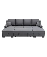 Simplie Fun Upholstered Sleeper Sectional Sofa With Double Storage Spaces, 2 Tossing Cushions