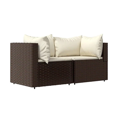 vidaXL Patio Corner Sofas with Cushions 2 pcs Poly Rattan