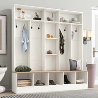 Multifunctional Black Hall Tree with Storage Bench & Hooks