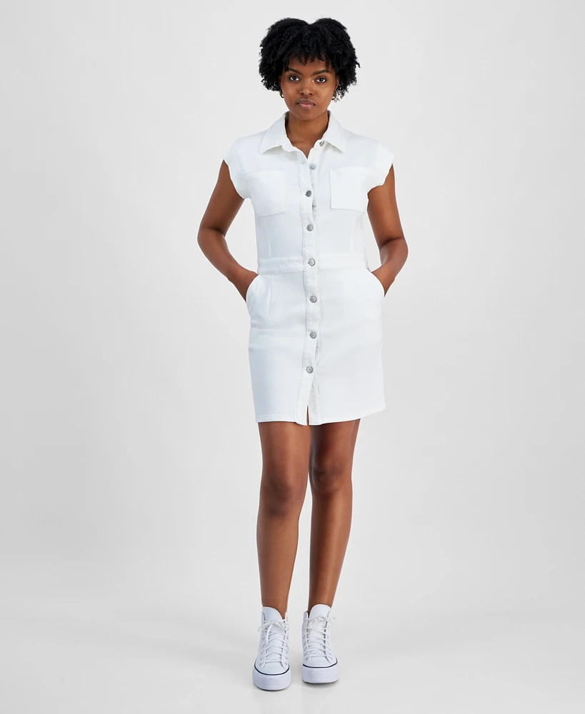 Tinsel Juniors' Button-Front Cap-Sleeve Twill Dress