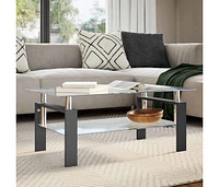 Coffee Table Black and Transparent 37.4"x21.7"x15.7" Tempered Glass