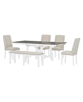 Simplie Fun 6-Piece Extendable Dining Set with Chairs and Bench