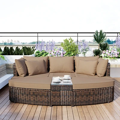 6-Piece Pe Wicker Rattan Patio Set with Coffee Table