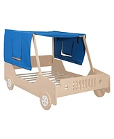 Simplie Fun Full Car Shaped Bed With Tents, Natural