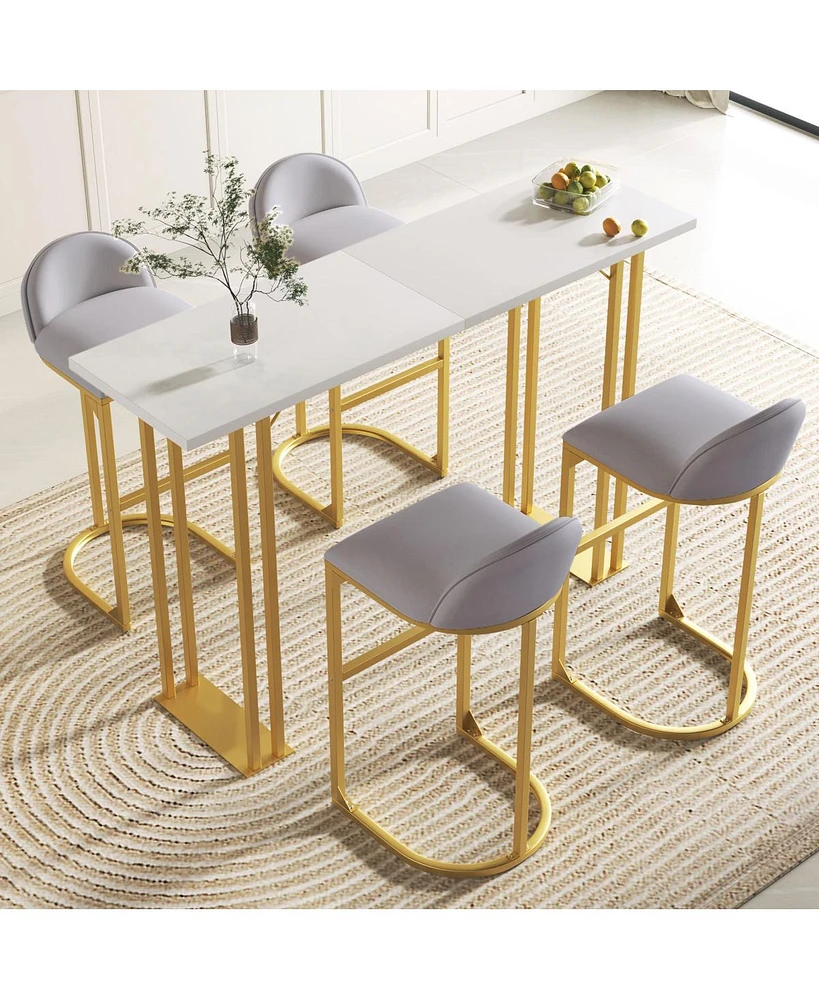 Simplie Fun 5-Piece Gold Bar Table & Chairs Set