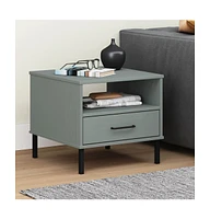 vidaXL Bedside Table with Metal Legs Gray Solid Wood Pine Oslo