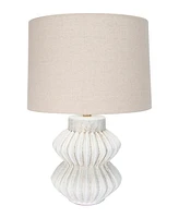 Storied Home Fluted Terra-cotta Table Lamp with Linen Shade Distressed White