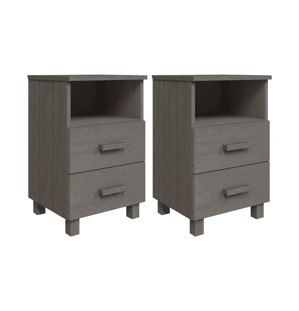 vidaXL Bedside Cabinets Hamar 2 pcs Light Gray 15.7"x13.8"x24.4" Solid Wood