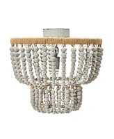 Storied Home 2-Tier Draped Wood Bead Semi-Flush Mount Chandelier Distressed Grey