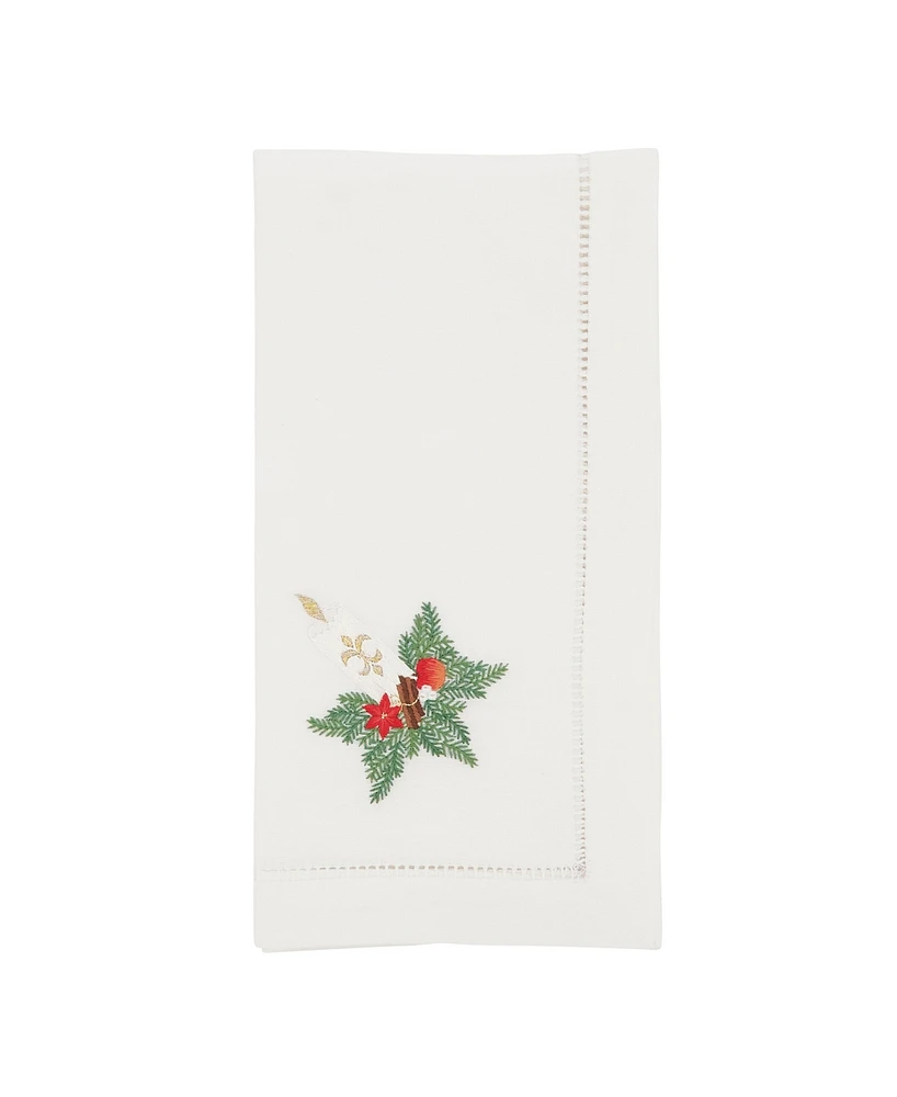 Saro Lifestyle Festive Candle Embroidered Napkin Set of 6, 20"x20"