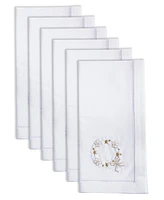 Saro Lifestyle Christmas Wreath Embroidered Napkin Set of 6, 20"x20"