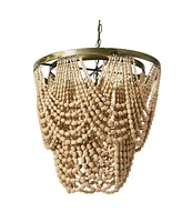 Storied Home 2-Tier Draped Wood Bead Chandelier Whitewashed