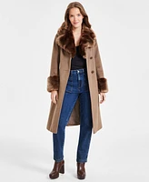 Via Spiga Women's Faux-Fur-Trim Belted Wrap Coat