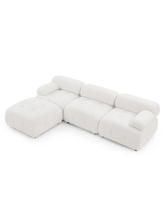 Simplie Fun Beige Velvet Modular Sectional Sofa with Reversible Ottoman