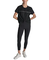 Dkny Sport Women's Cotton Rhinestone-Logo Knot-Front T-Shirt