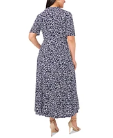 Msk Plus Printed Button-Front Collared Maxi Dress