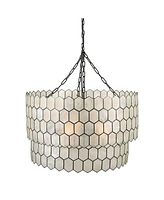 Storied Home 2-Tier Capiz Honeycomb Chandelier White and Black