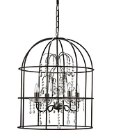 Storied Home Metal Birdcage Chandelier with Crystals Black